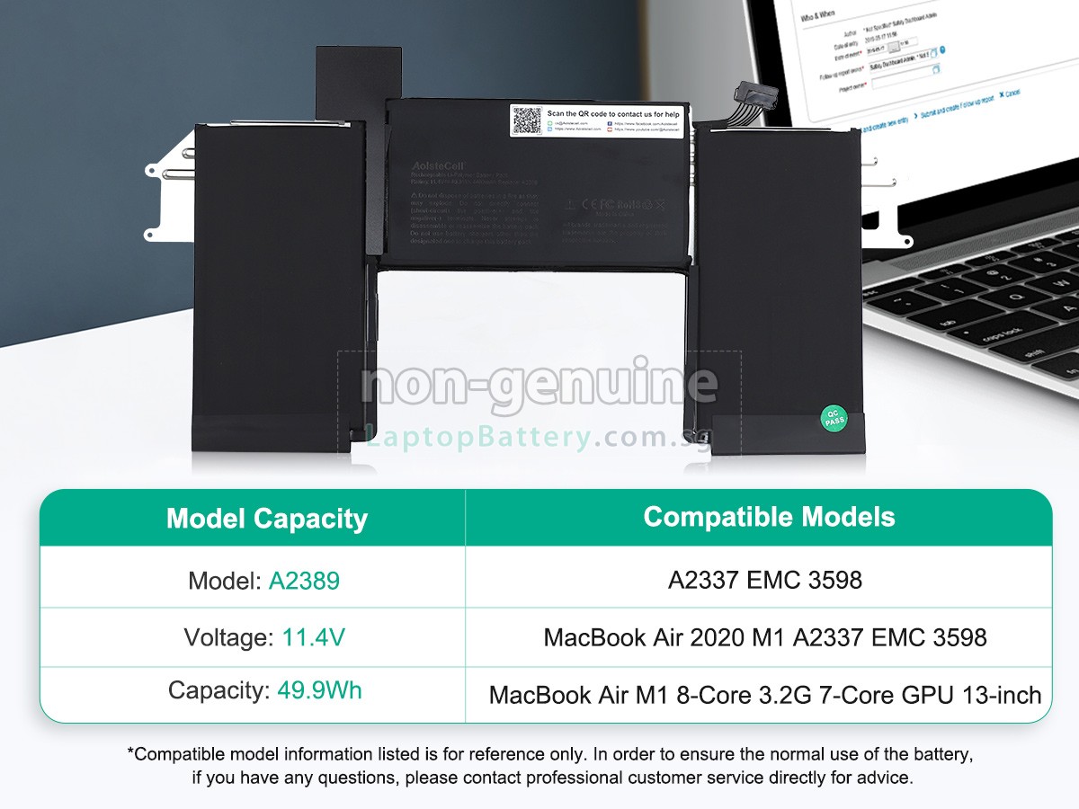 replacement Apple MacBook Air 2020 M1 A2337 EMC 3598 battery