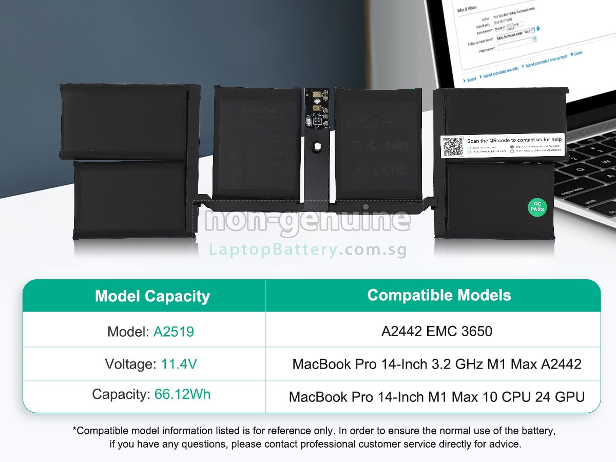replacement Apple MacBook Pro 14-inch M1 Pro 10 CPU 16 GPU battery