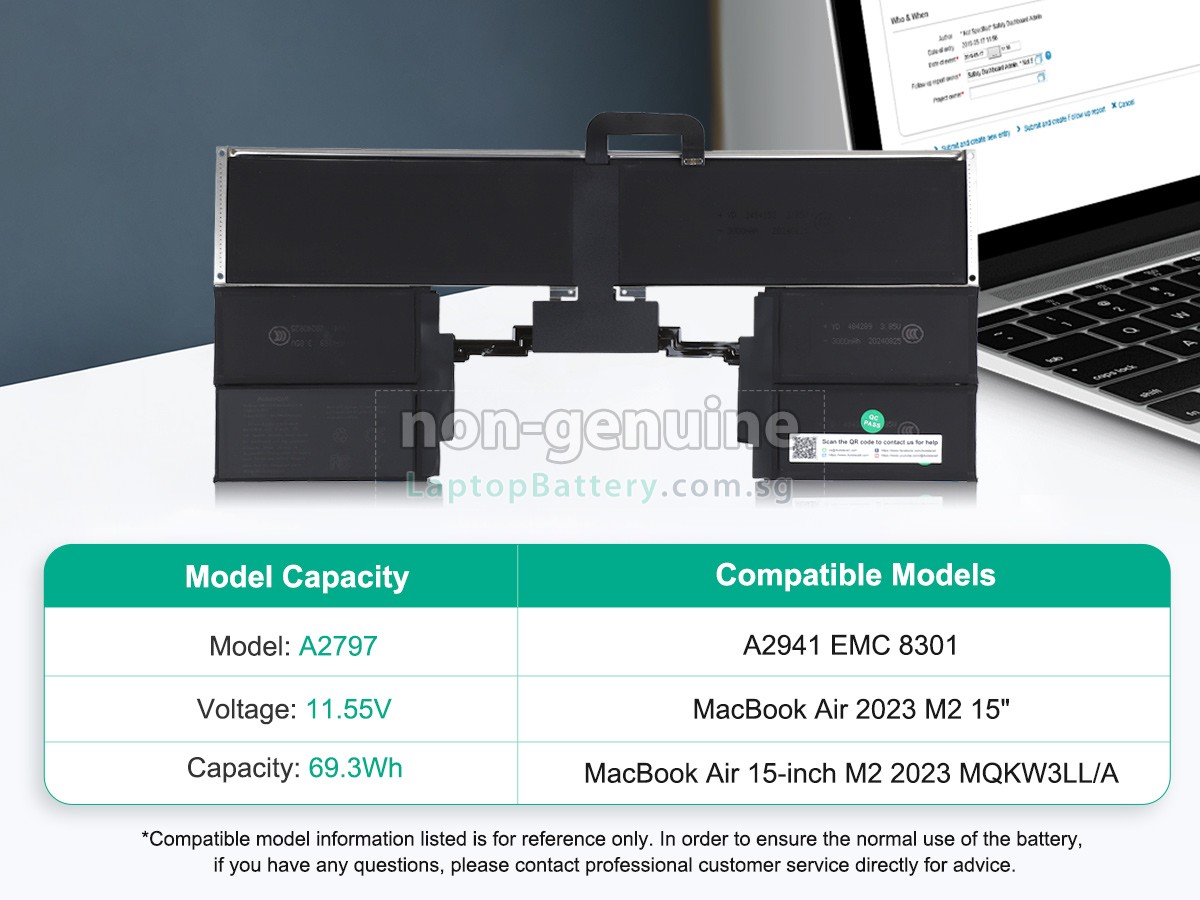 replacement Apple MacBook Air 15-inch M2 2023 MQKW3LL/A battery