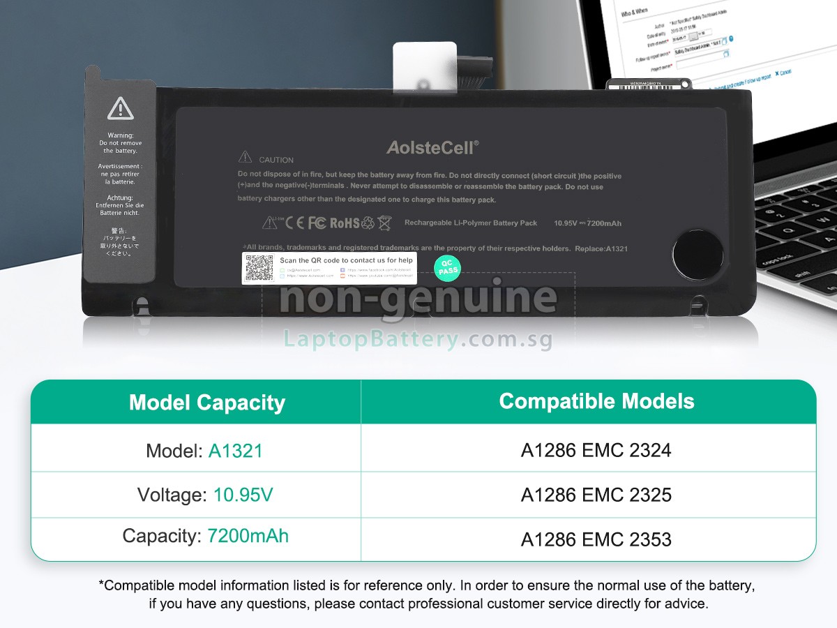 replacement Apple MacBook Pro Core 2 DUO 2.53GHZ 15.4 inch A1286(EMC 2324*) battery