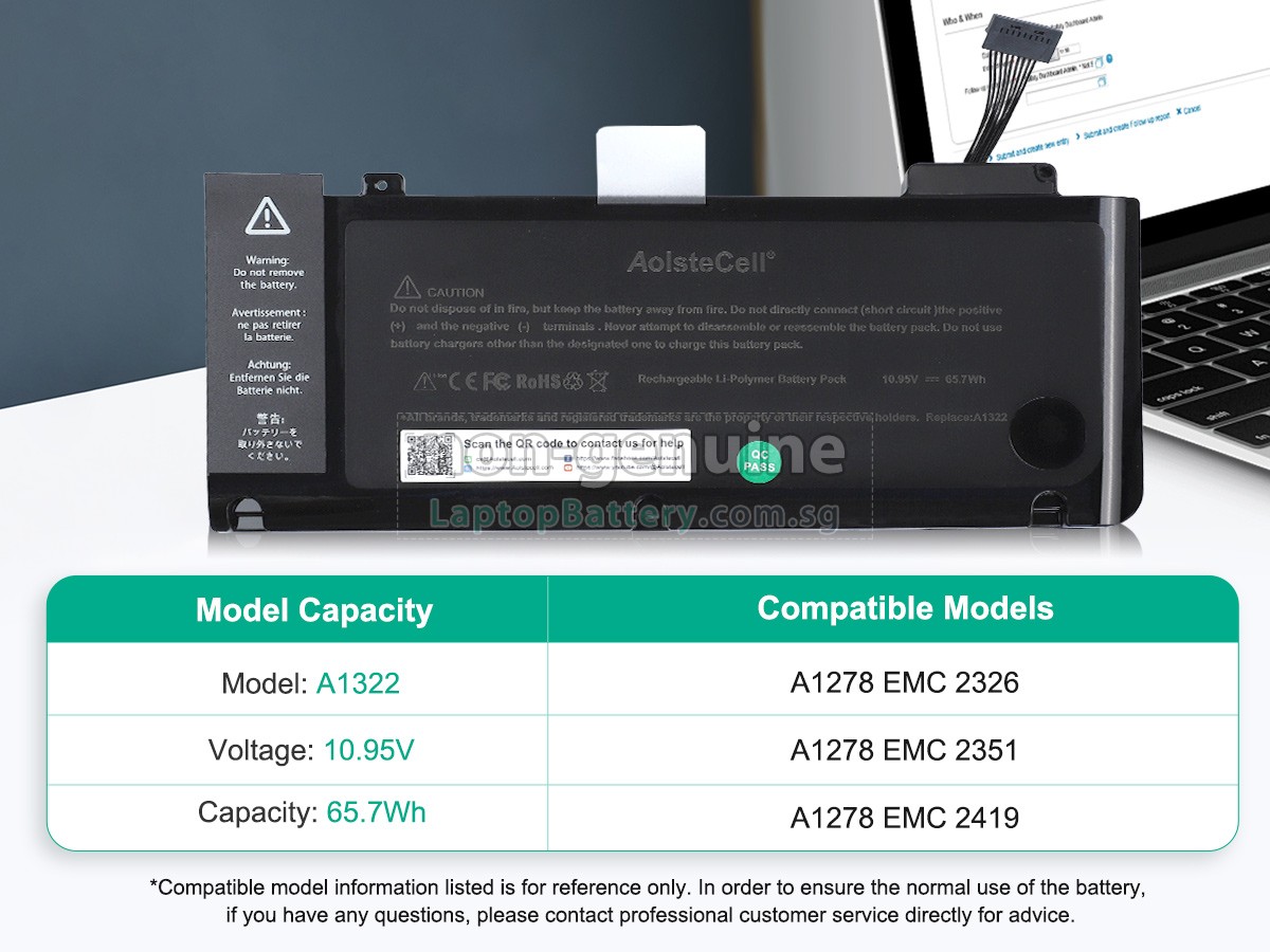 replacement Apple MacBook Pro Core 2 DUO 2.66GHZ 13.3 inch A1278(EMC 2351*) battery
