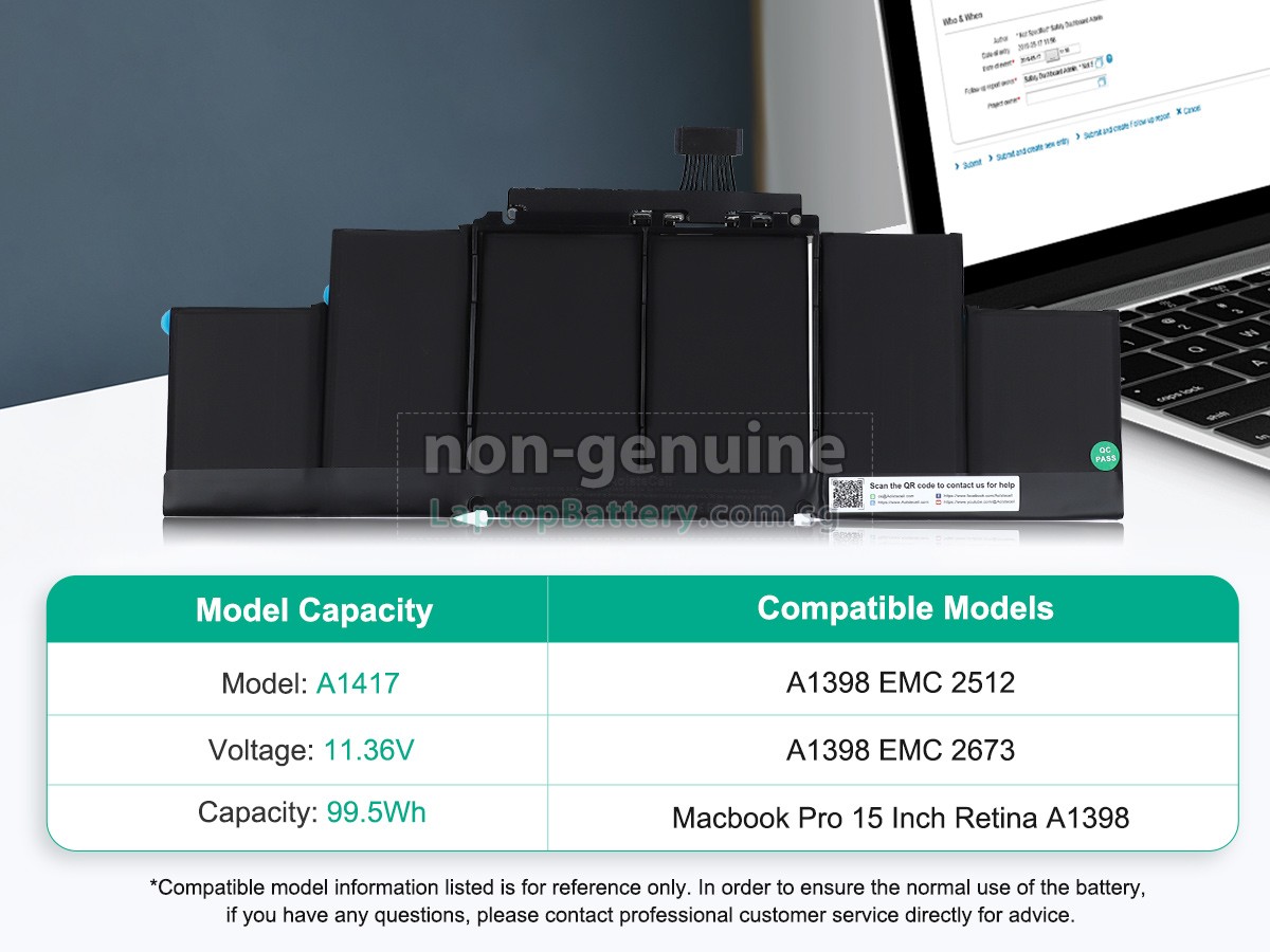 replacement Apple MacBook Pro Core I7 2.8GHZ 15.5 inch Retina A1398(EMC 2673) battery