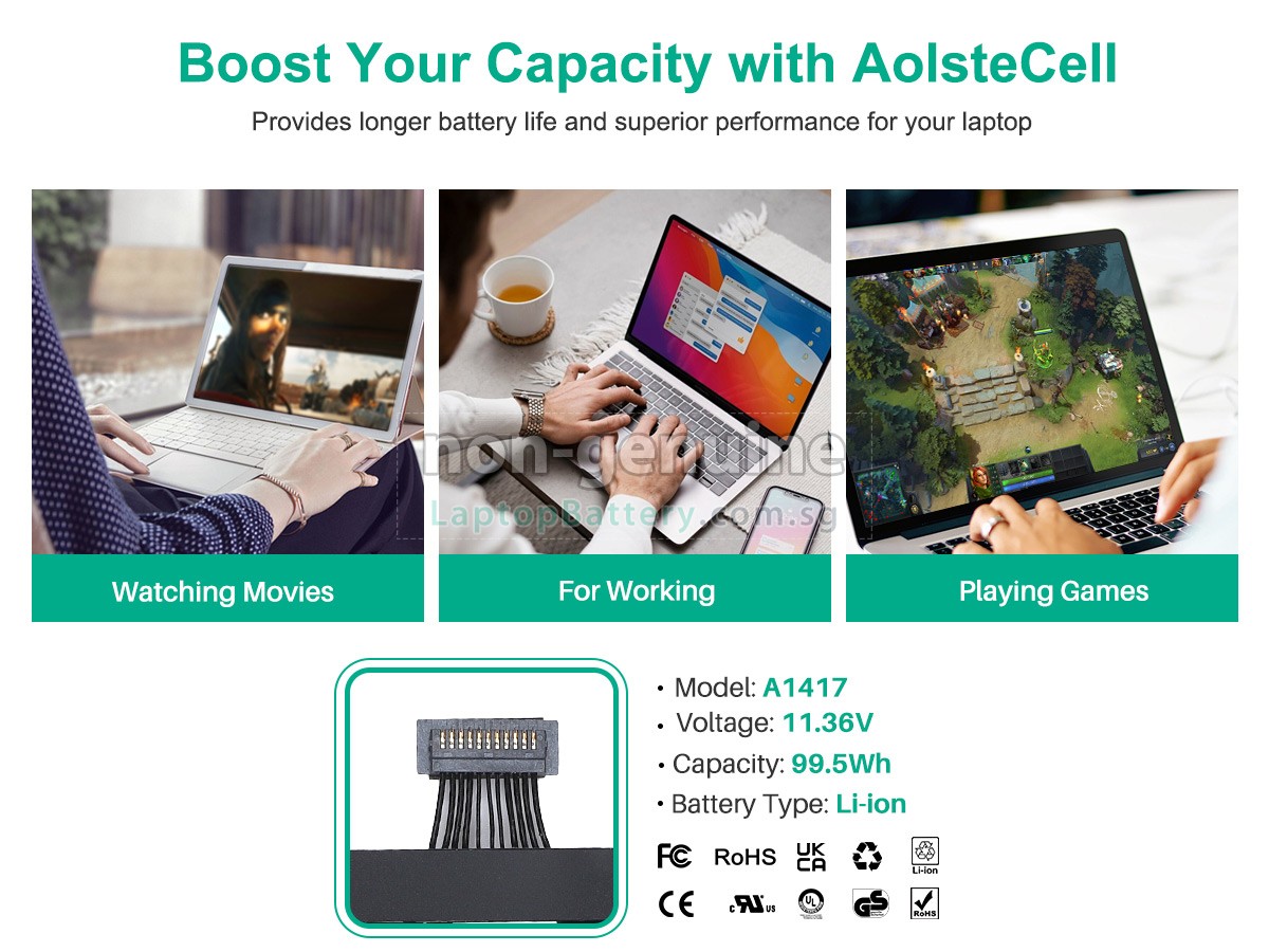 replacement Apple MacBook Pro Core I7 2.8GHZ 15.5 inch Retina A1398(EMC 2673) battery