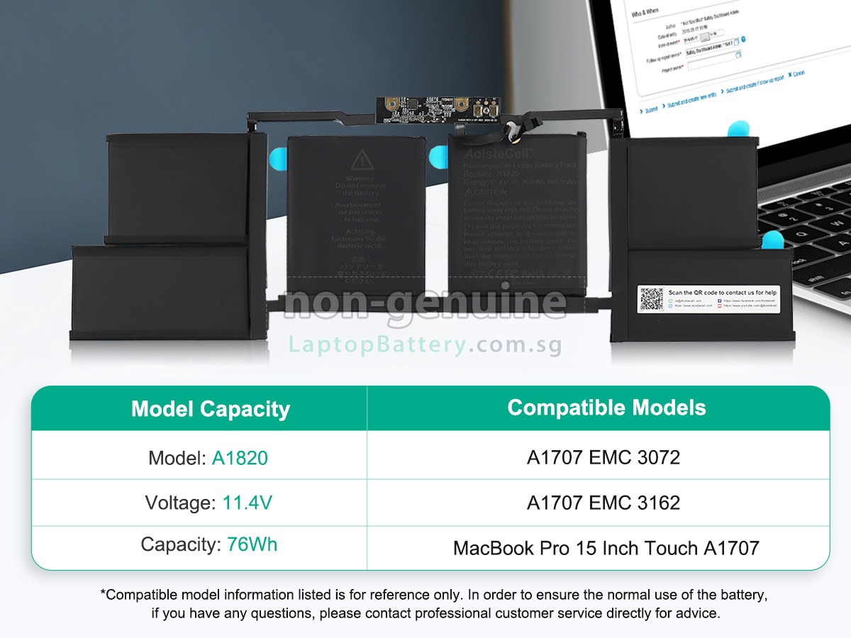 replacement Apple MacBook Pro 15.4 inch TOUCH A1707(EMC 3162) battery