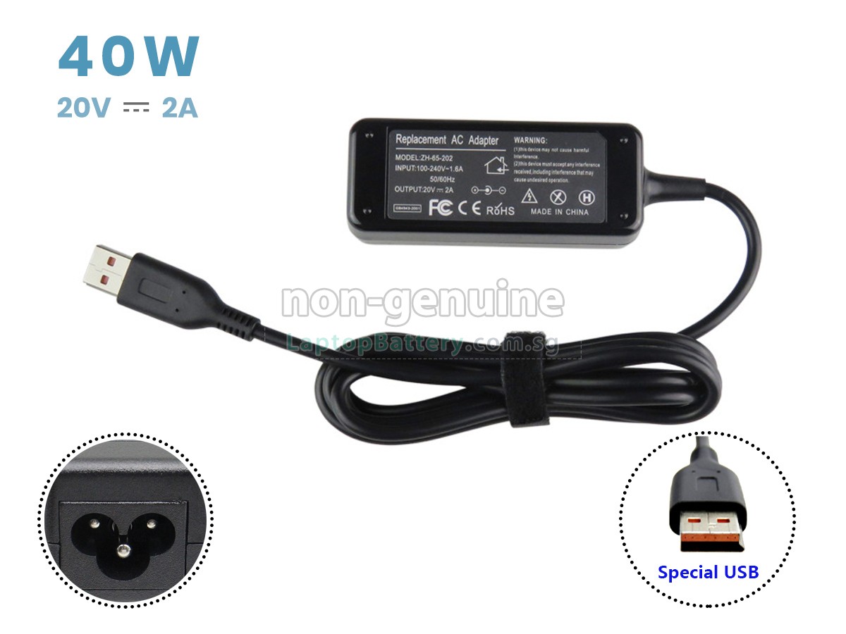 replacement Lenovo 20V 2A 40W USB adapter