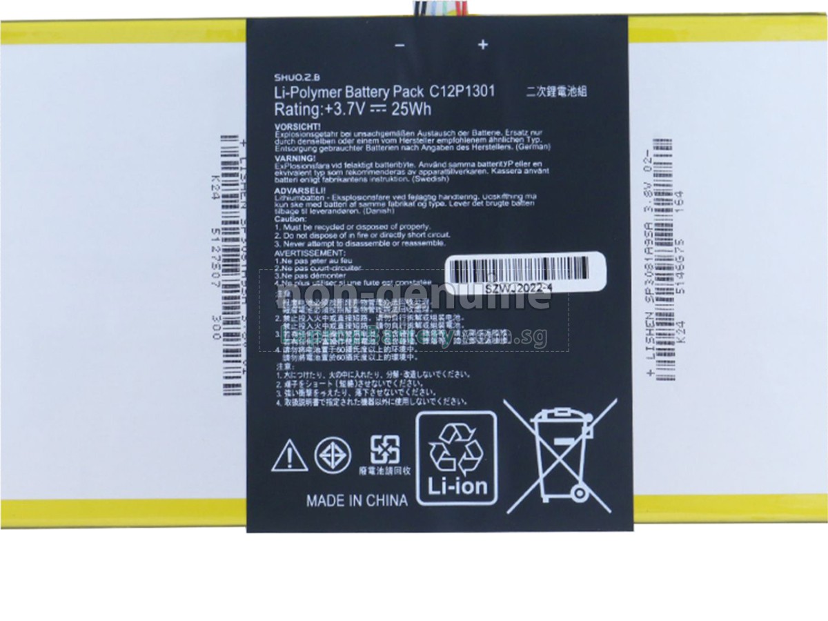 replacement Asus C12P1301 battery