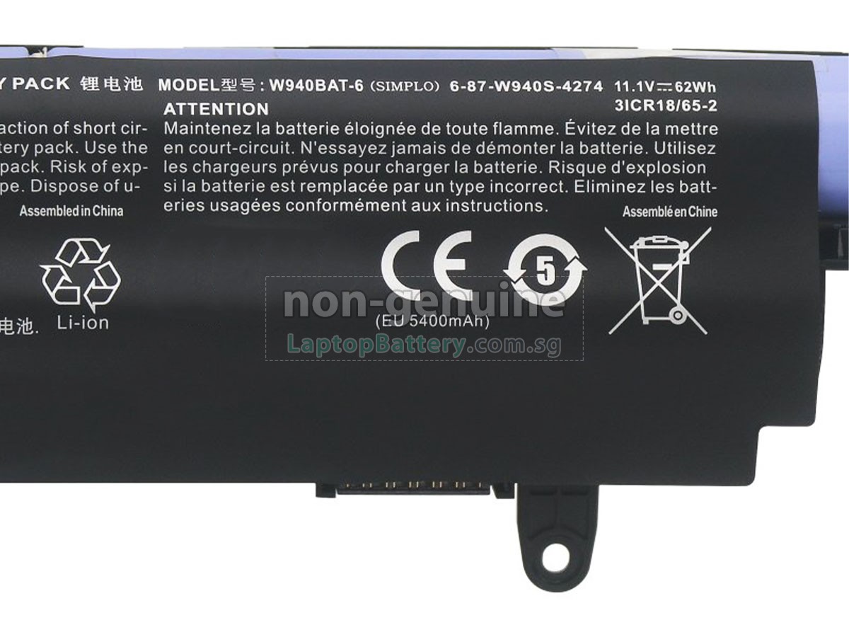 replacement Clevo 6-87-W940S-4274 battery