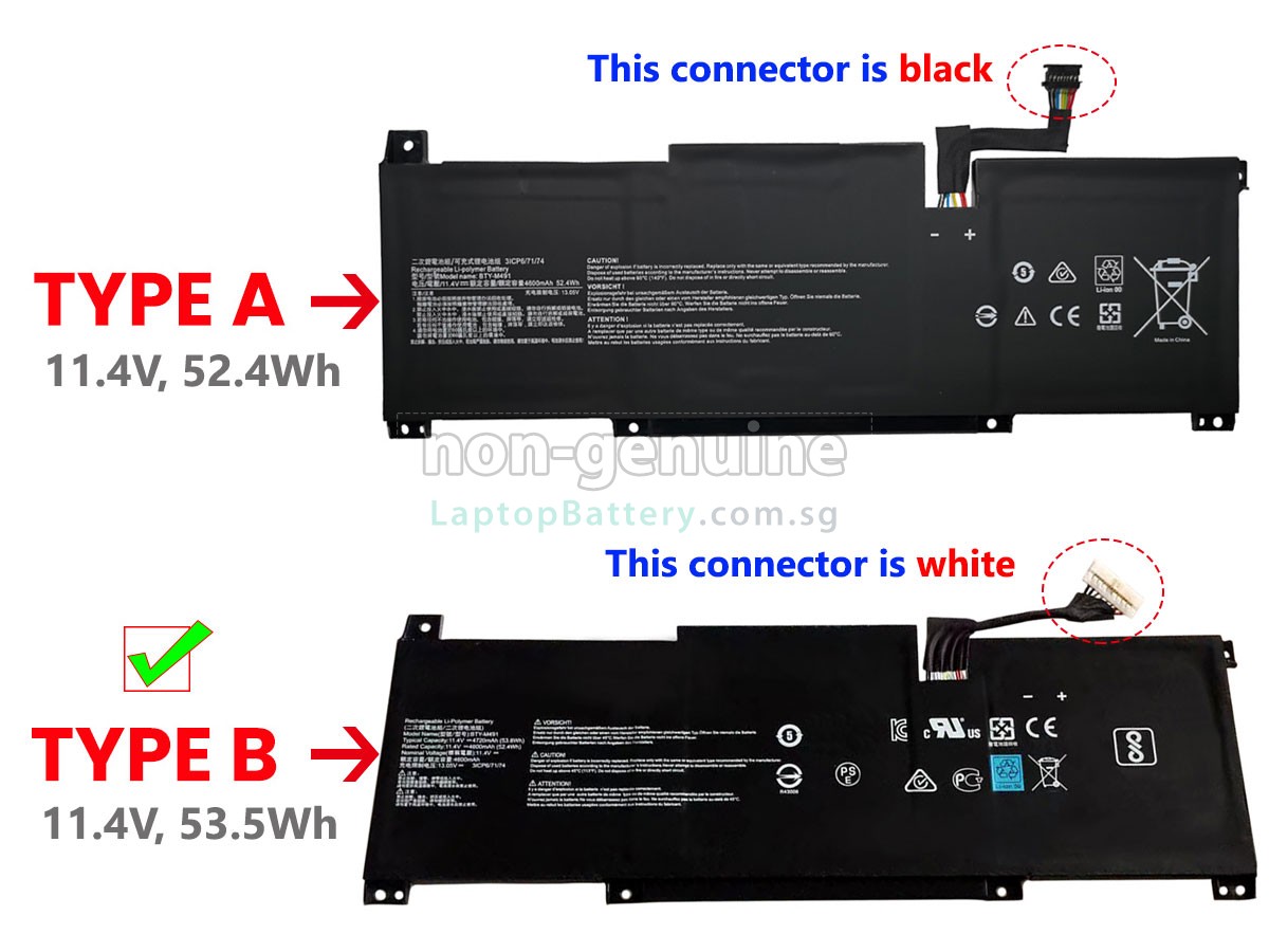 Batteria Ricambio BTY-M491 Per MSI Summit B15 A11M/A11MT Series, 11.4V 4600mAh, Connettore Bianco