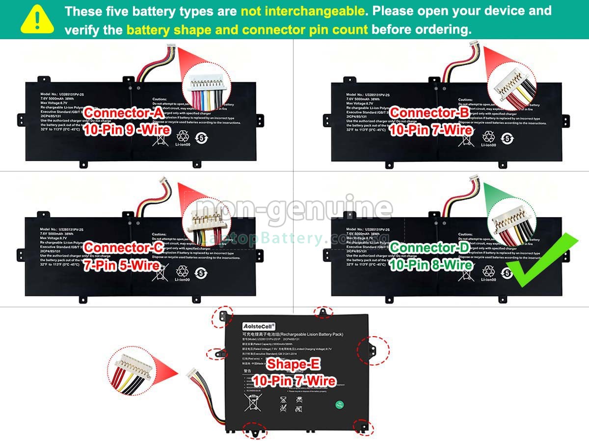 replacement TongfangPC U3285131PV-2S1P battery